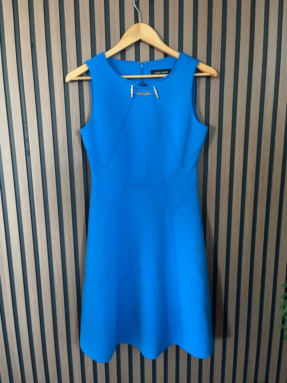 Ivanka Trump sleeveless dress fit and flare gold chain hardware 4
